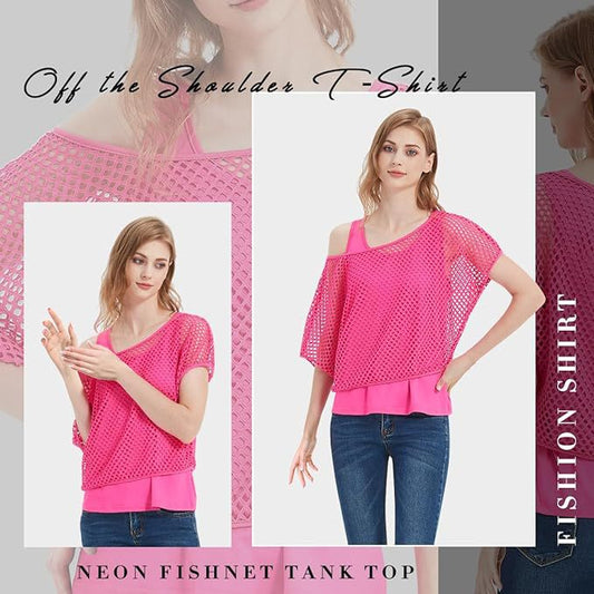 Party Ball Garment Off-the-shoulder Fishnet Short Sleeve Suit Two Pieces