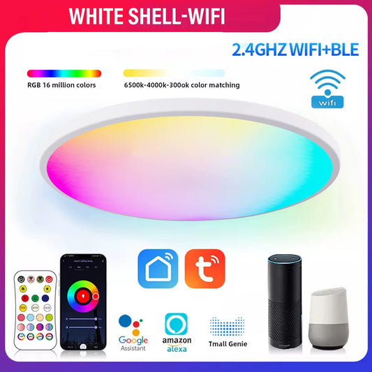 Smart WIFI LED round Ceiling Light RGBCW Tuya APP Dimmable Compatible with Alexa Google Assistant for Bedroom