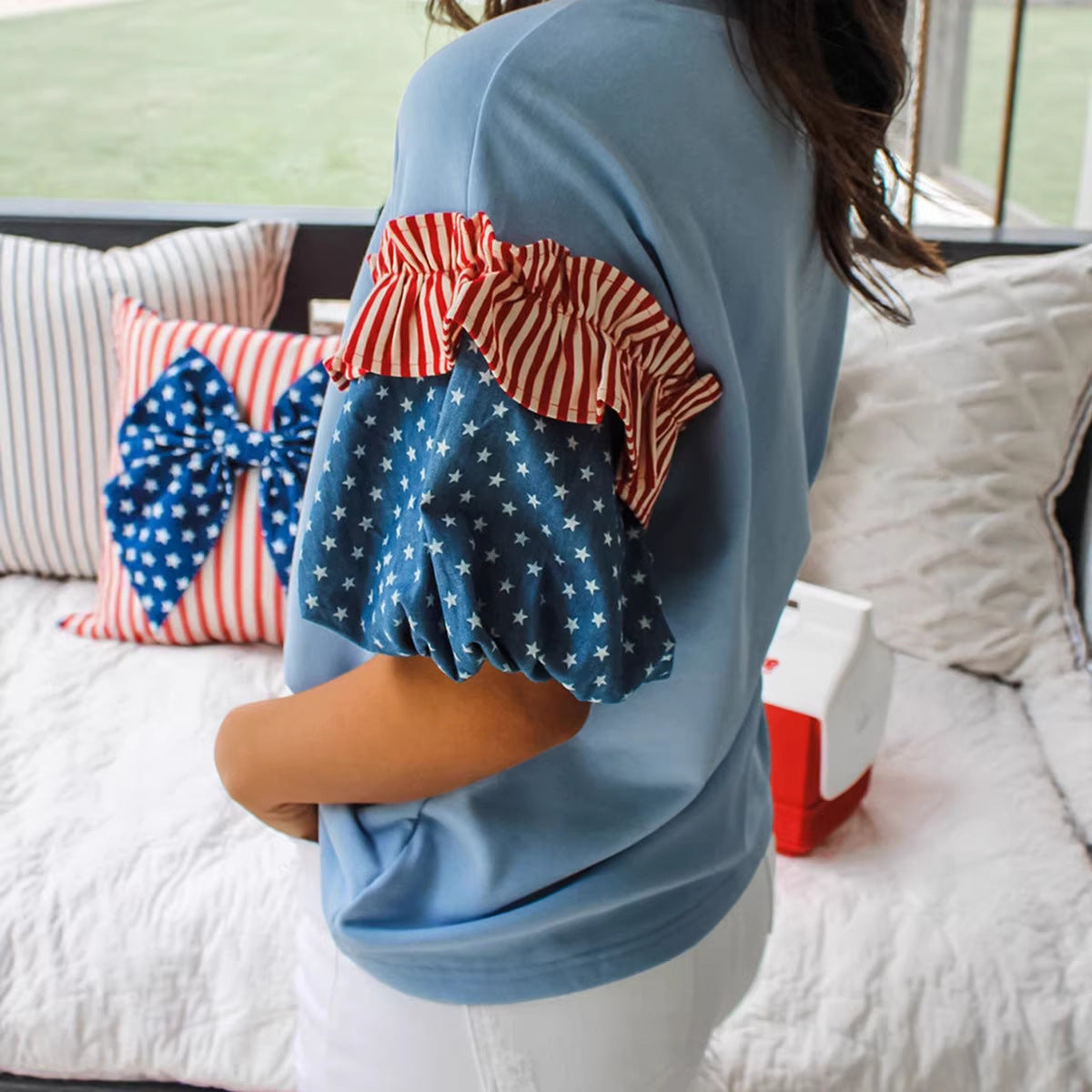 Womens Casual Short-sleeve Printed Top