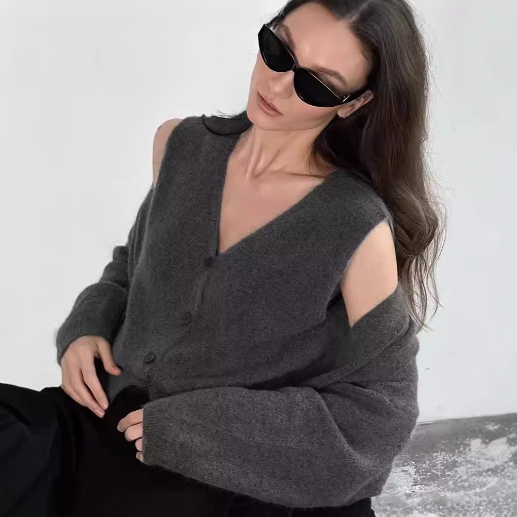 European And American Style Vest Long Sweater Cardigan Women's Suit