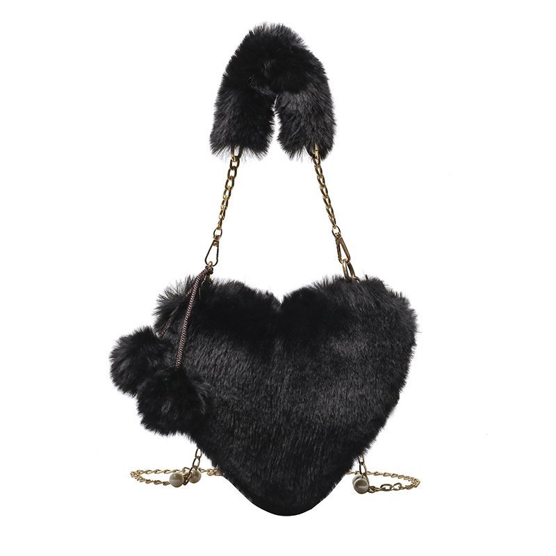 Women's Fashion Love Imitation Rex Rabbit Plush One-shoulder Crossbody Bag