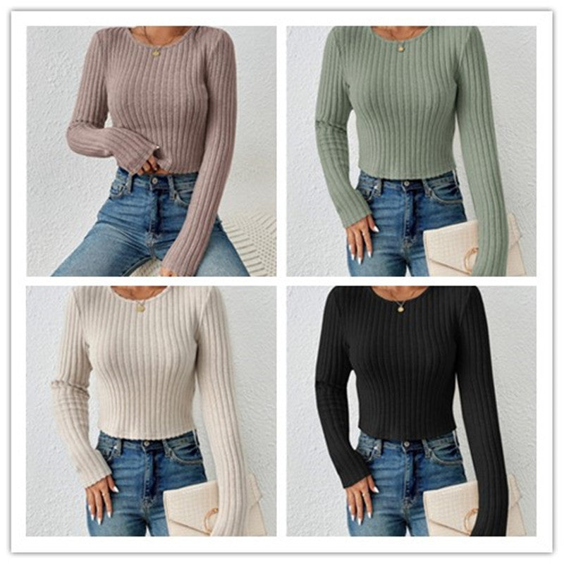 FallWinter Casual Slim-fit Solid-color Crew-neck Sweater