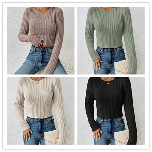 FallWinter Casual Slim-fit Solid-color Crew-neck Sweater