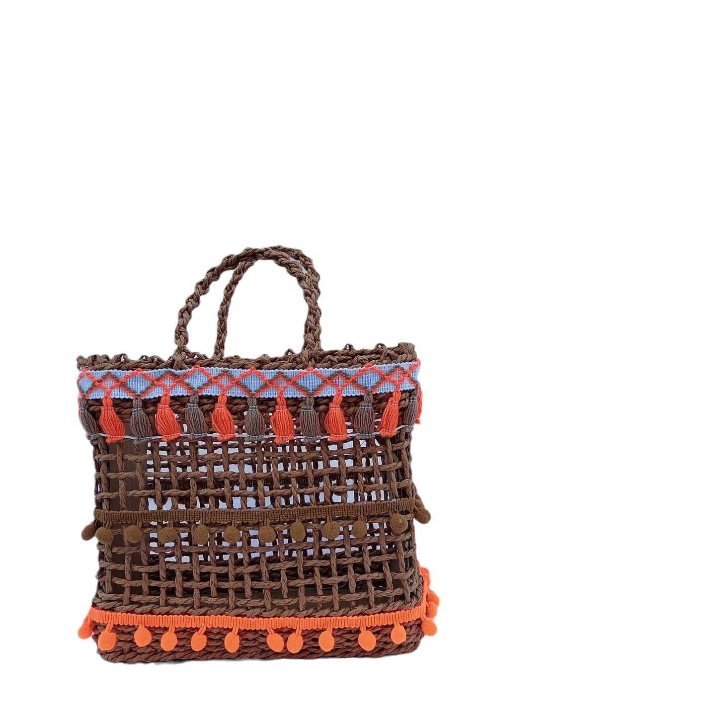 Hollow Out Straw Bag Ethnic Style Grid Woven Bag