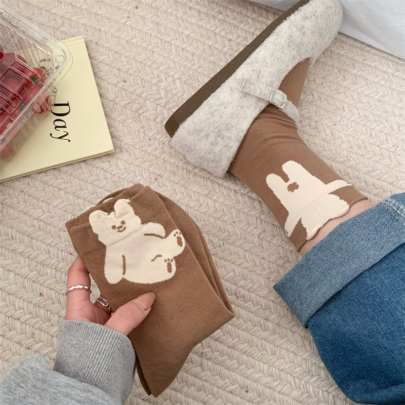 Japanese-style Polka-dot Patchwork Pure Cotton Long Socks