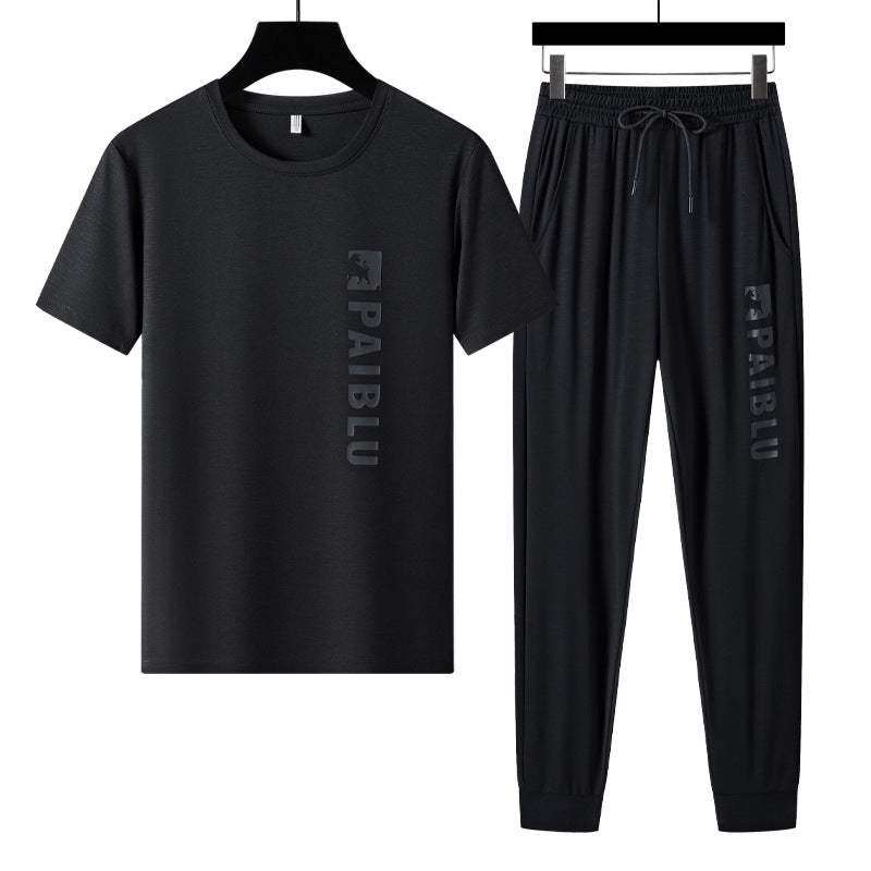 Men's Printed Quick-drying Ice Silk Short Sleeved Pants For Outerwear Sports Suit