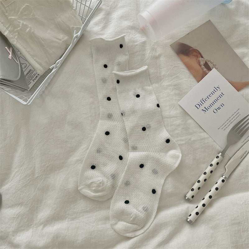 Thin Mesh Polka Dot Hollow Out Mid-calf Length Loose Socks Breathable Sweat Absorbing