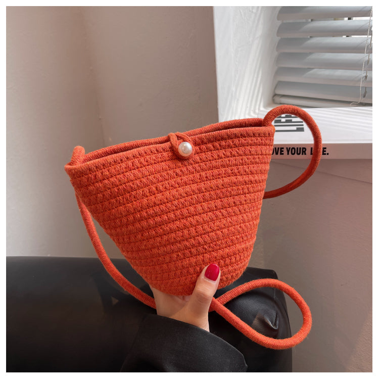 Women's Temperament Fashion Cotton Thread Woven Bag