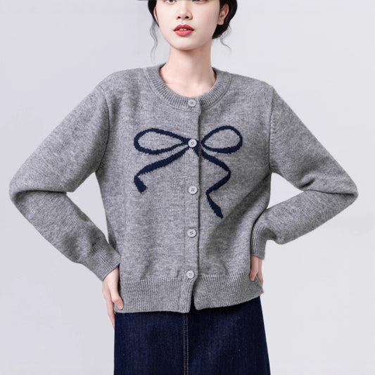 Sød Ungdomssløjfe-nål All-match Løs Slankende Sweater