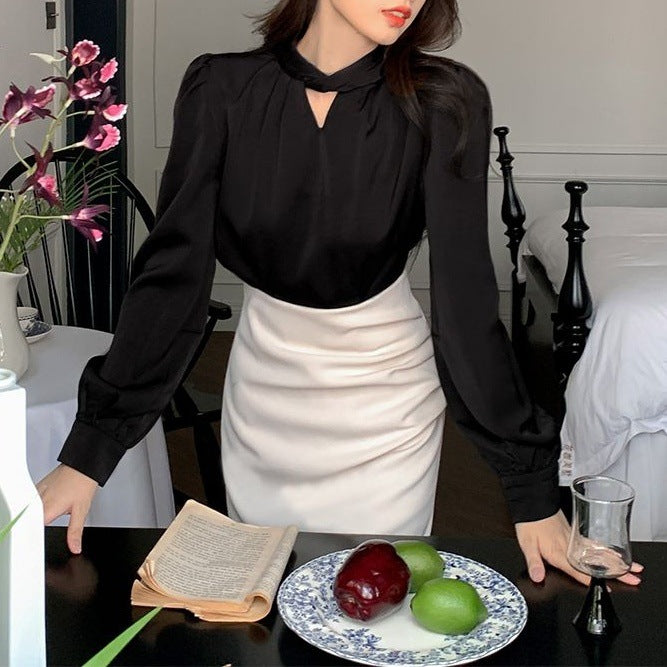 Womens Retro Slightly Mature High-end Split Skirt And Top Set