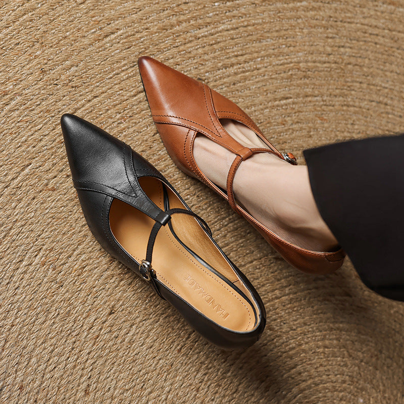 Korean Style T-buckle Strap Stiletto Heel Shoes For Four Seasons