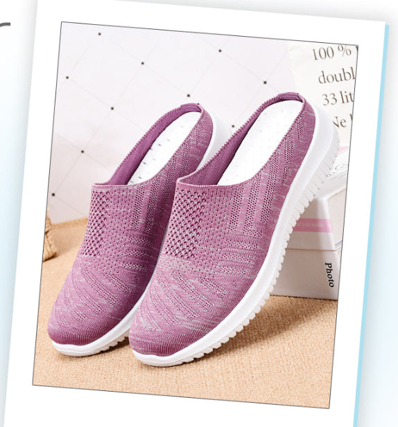 Plus Size Toe Cap Semi Slipper Breathable Soft Bottom Casual Mom Shoes Outdoor Slippers