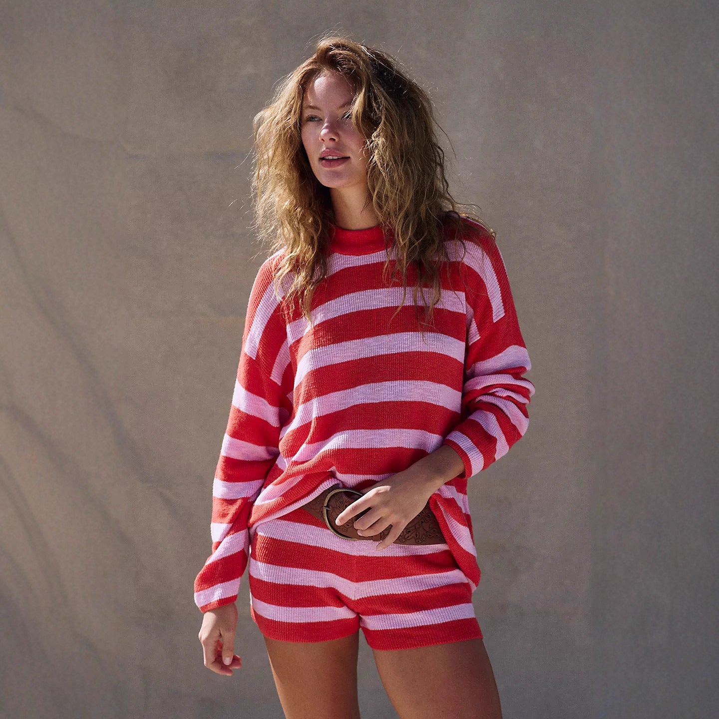 Stylish And Minimalist Striped Womens Two Piece Set