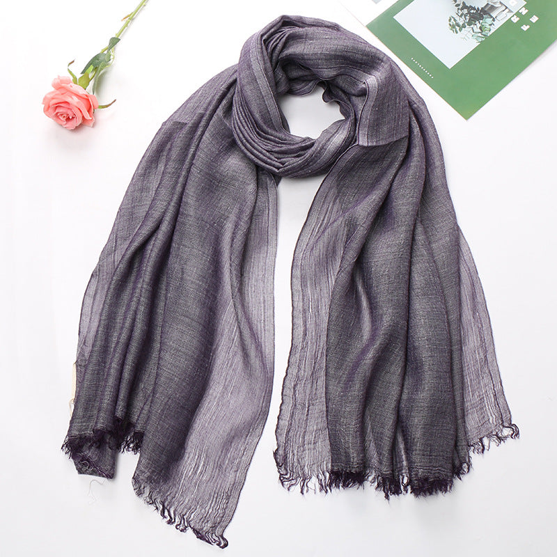Popular Cotton And Linen Tie-dye Monochrome Women's Pleated Breathable Scarf