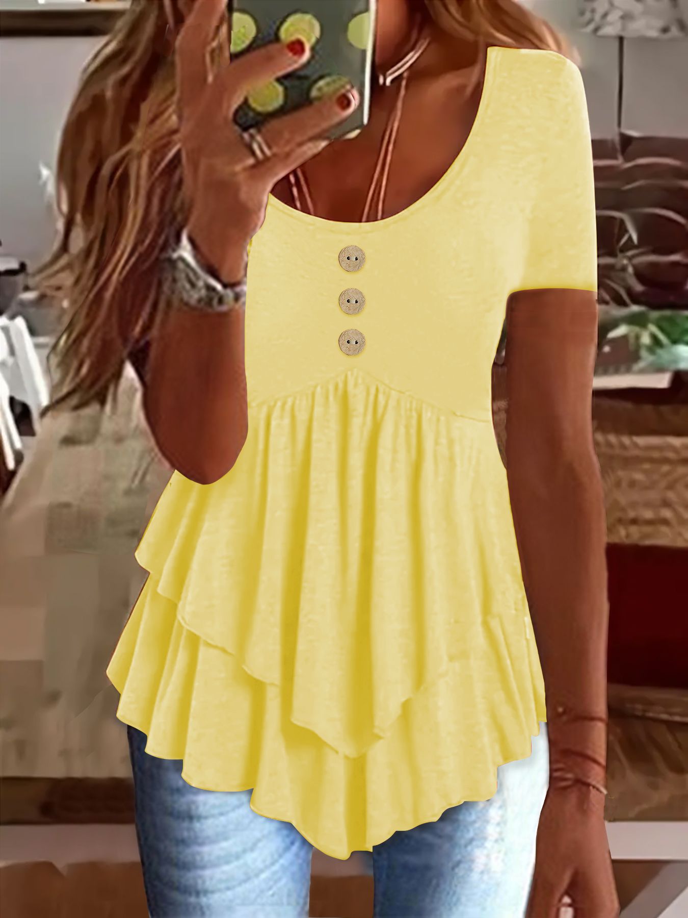 Fashion Three-button Casual Solid Color Short Sleeve
