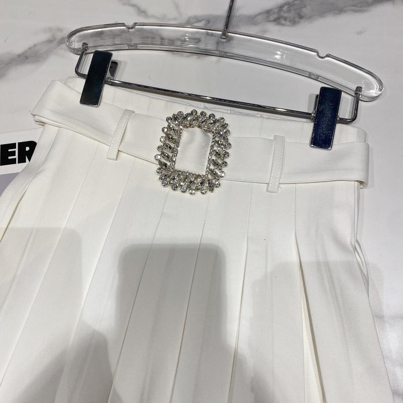 Square Rhinestone Waistband Design Anti Glare Pleated Skirt