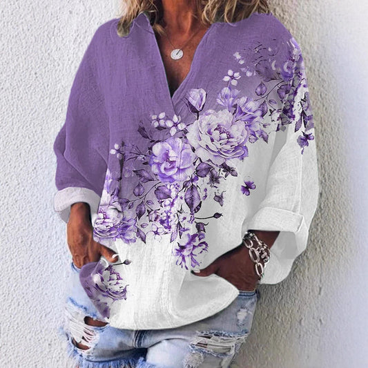 Womens American-style Digitally Printed Linen Shirt