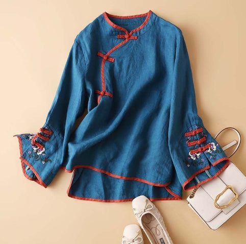 Women's Loose Top Shirt With Crossbody Buckle