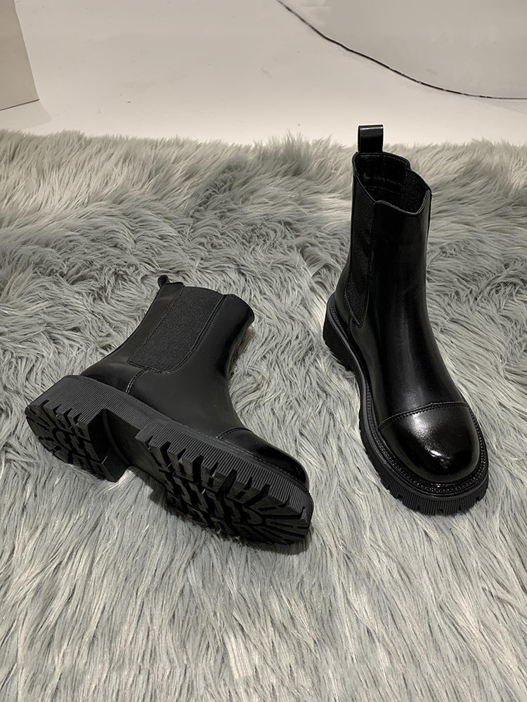 British Style Plus Velvet  Platform Boots Retro Brown Skinny Boots Winter