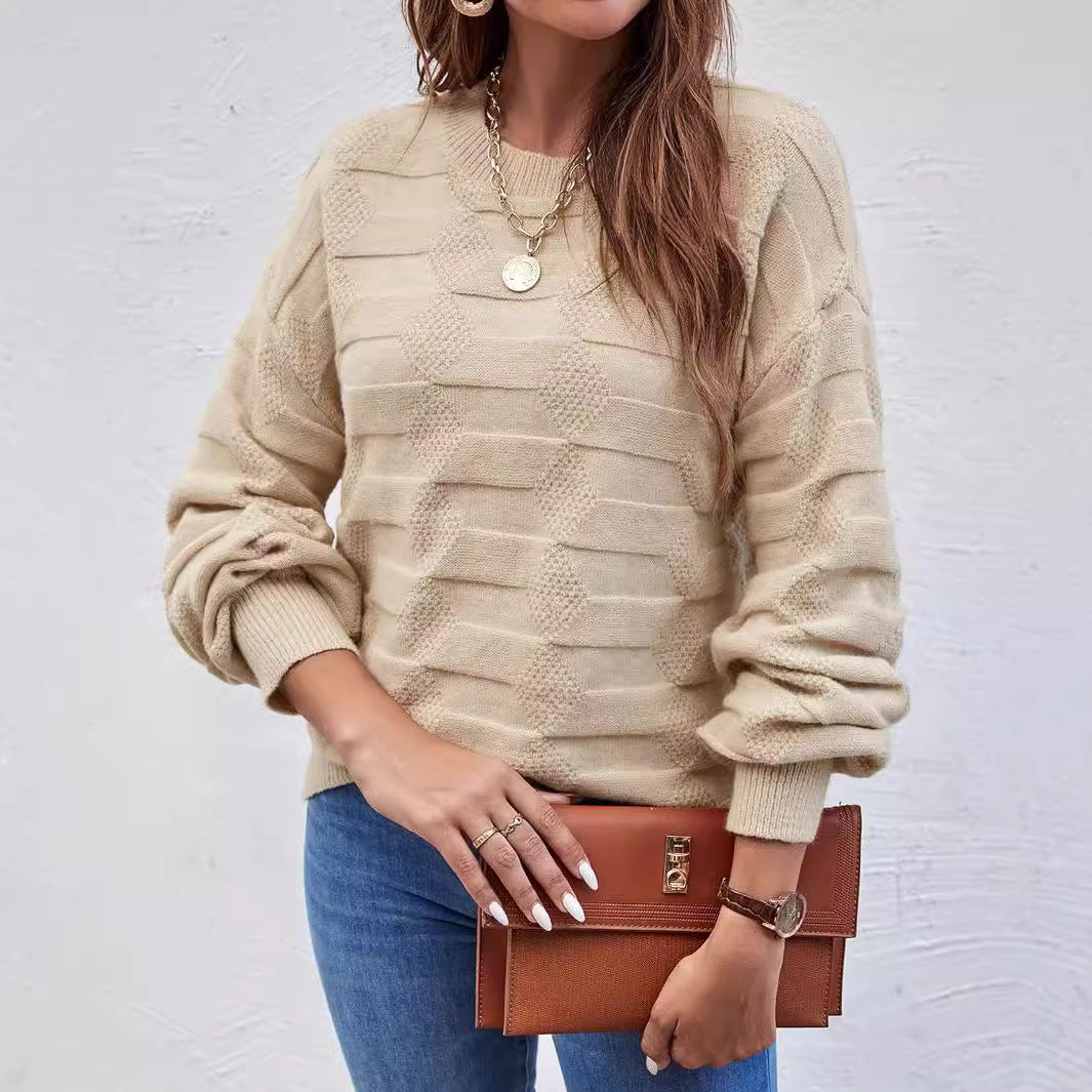 Casual Long-sleeved Round Neck Solid Color Pullover Sweater