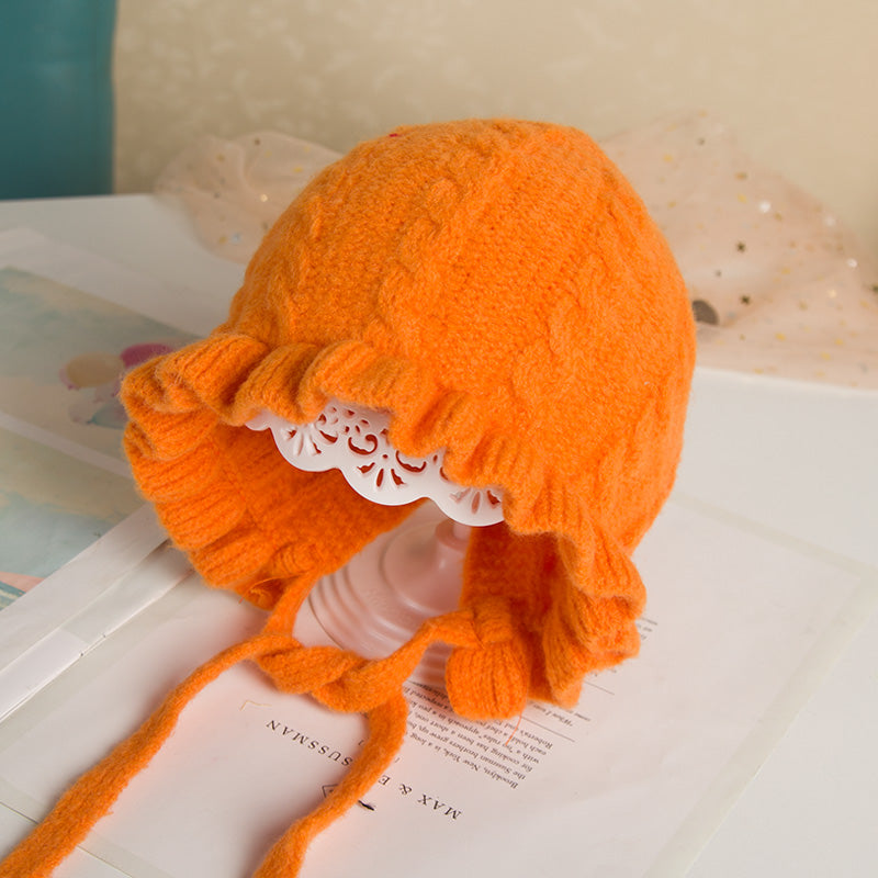 Baby Princess Lace Ear Protection Knitted Warm Wool Hat
