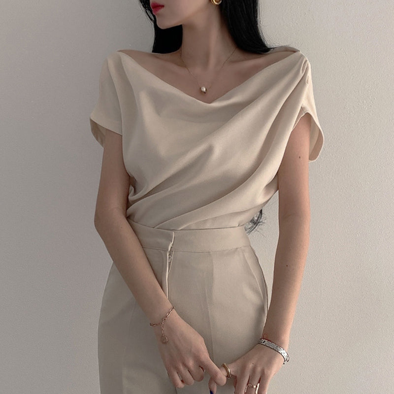Off-shoulder krave design løs afslappet kortærmet skjortetop