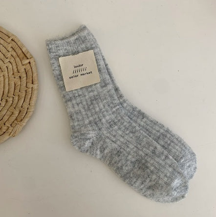 Winter Korean Style Mid Tube Pure Color Thickening Keep Warm Knit Socks