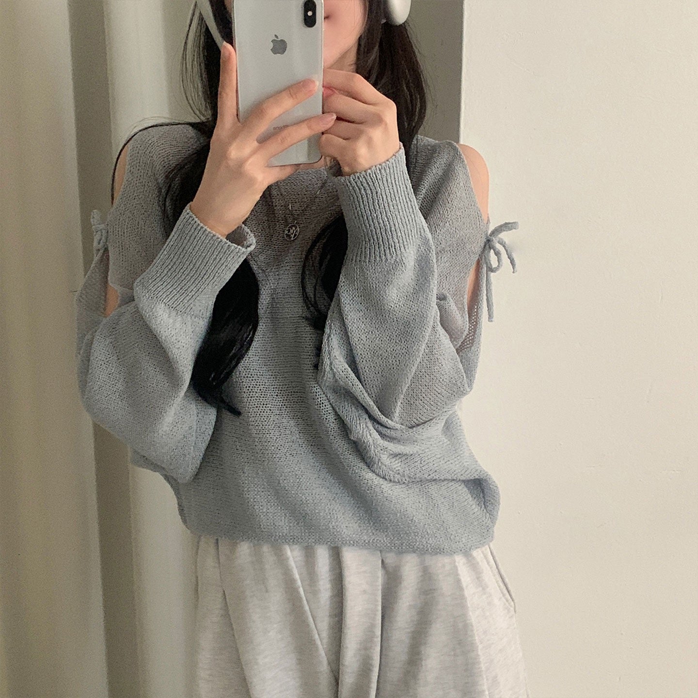 Lace-up Cutout Off-shoulder Loose Sun Protection Sweater Top