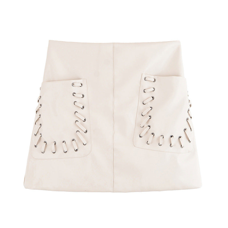 Fashion Slim Coated Fabric High Waist Mini Skirt