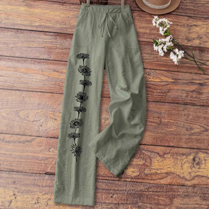 Leisure Wide Leg Pants Printed Loose Trousers