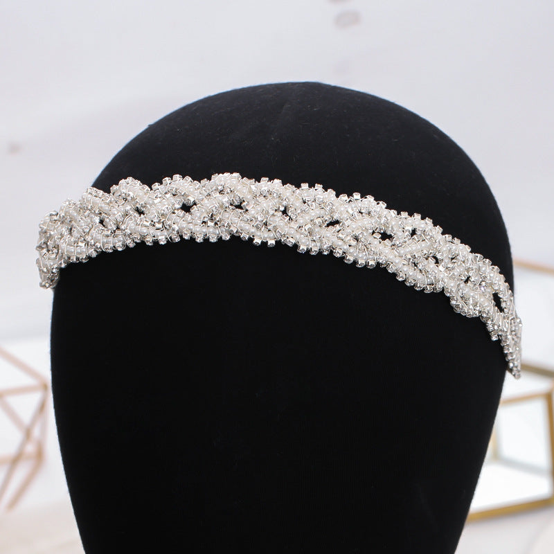 Rice Bead Twisted Flower Headdress For Wedding