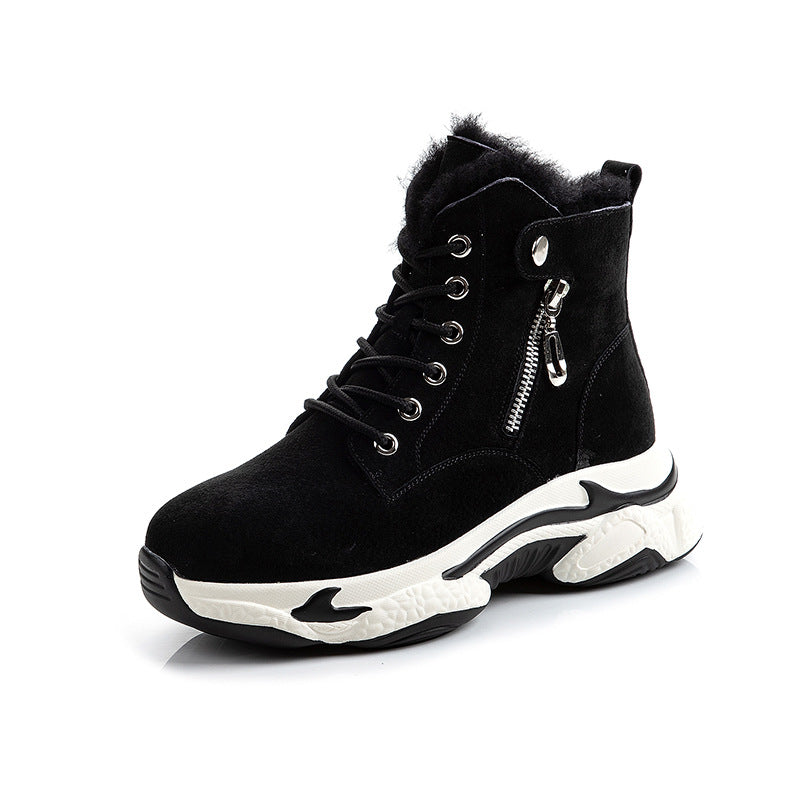 Winter Mid Tube Thick Soled Leather Ankle Boots