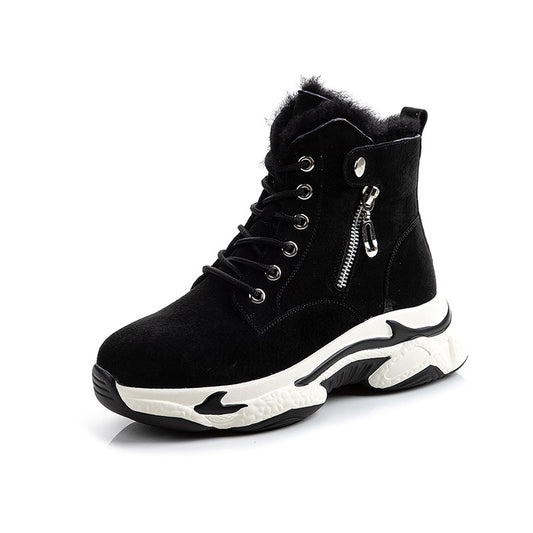 Winter Mid Tube Thick Soled Leather Ankle Boots