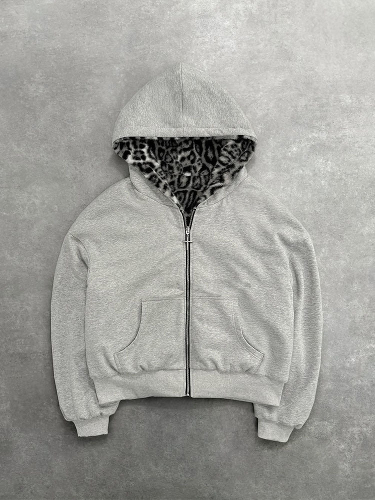 Hooded Sweater Can Wear Vintage Leopard Print On Both Sides