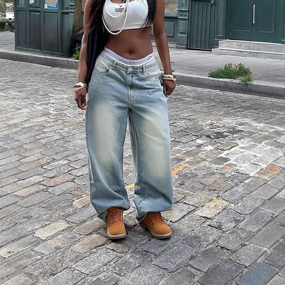 Amerikansk-inspirerede slidte vaskede denimjeans