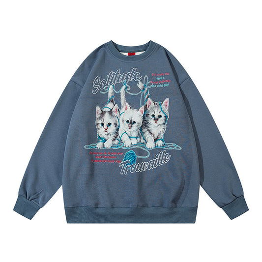 Herrepullover med killingeprint Løs rundhalset sweater