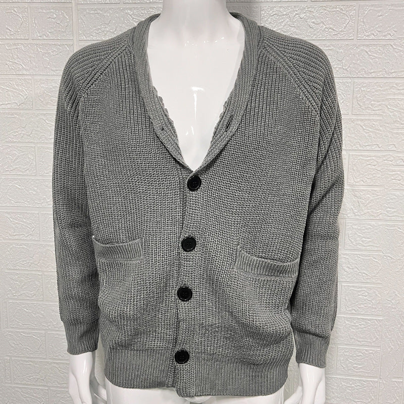 Men's Solid Color Loose Lapels Long Sleeve Knitted Coat