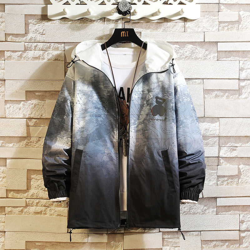 Large Size Hooded Jacket Jacket Men's Gradient Color Personality Top