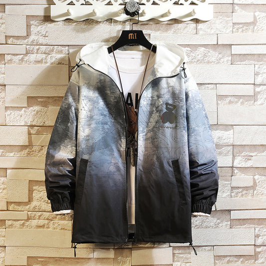Large Size Hooded Jacket Jacket Men's Gradient Color Personality Top