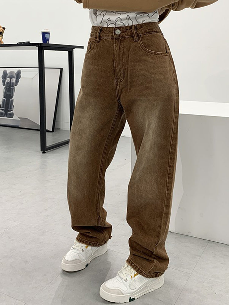 Women's Autumn And Winter Retro Brown Loose Casual Jeans