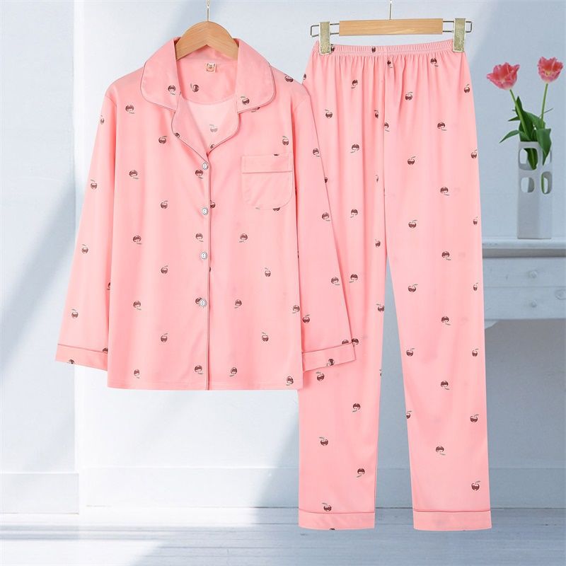 Womens Long-Sleeve Cardigan Pajama Set Thin Style