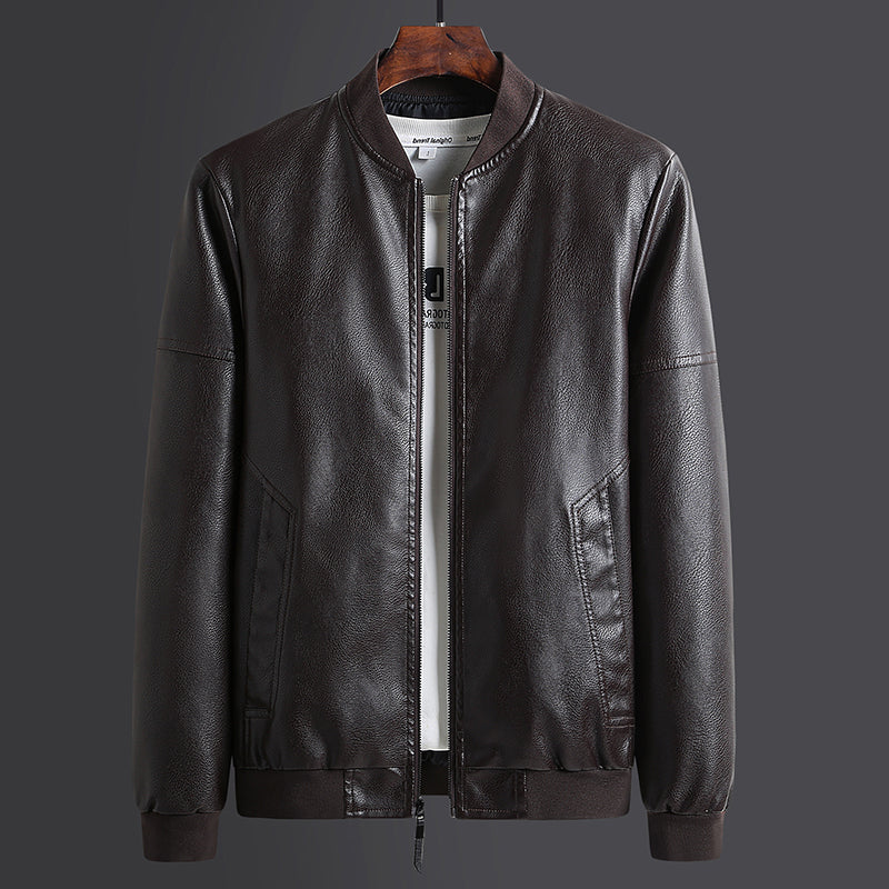 Men's Stand-up Collar Leather Jacket Colorblock PU Motorcycle Suit