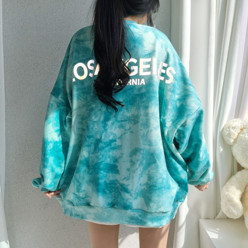 Tie-dye Sweater Dame Bomuld Løs Koreansk Top All-match Bogstaver Forår Og Efterår