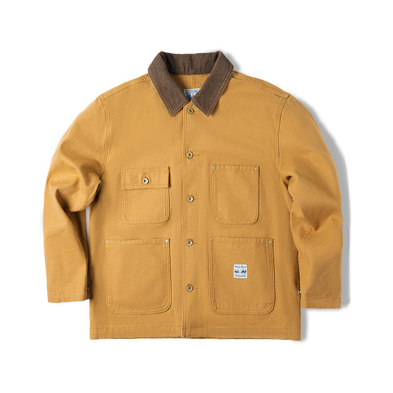 Retro Heavy Canvas Workwear Jacket Lapel Multi-pocket Jacket