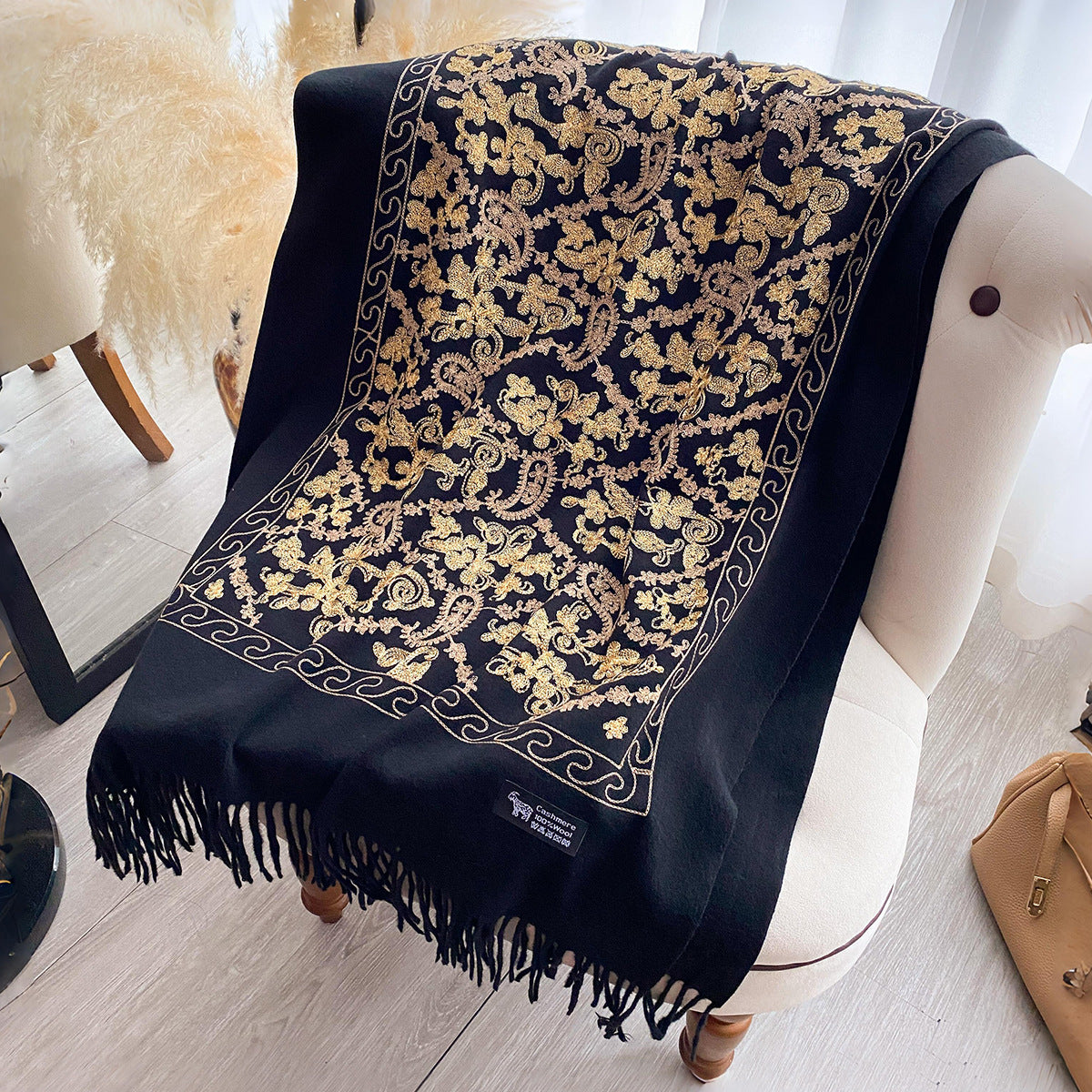 Cashew Flower Embroidered Scarf Shawl For Women