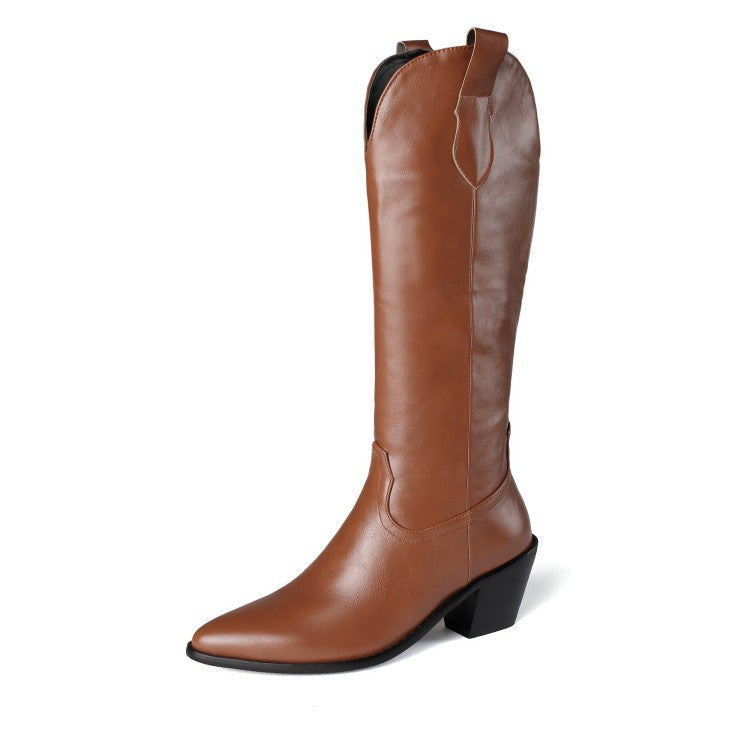 Martin Boots Women's Pointed Toe Plus Size Mid-heel Side Zipper