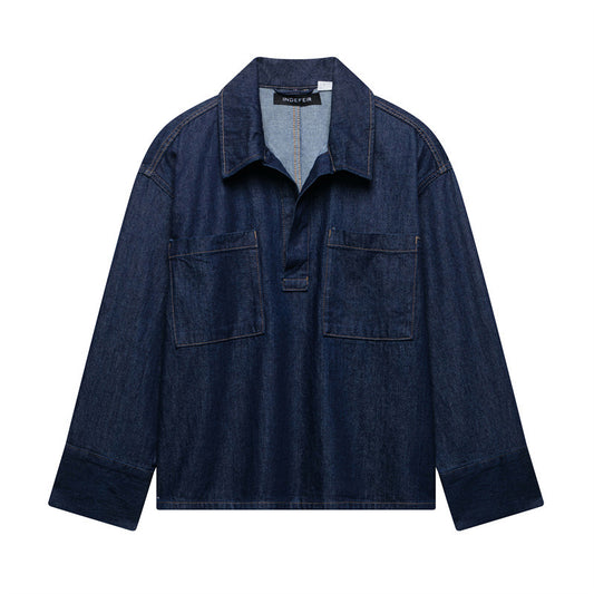 Autumn Leisure Loose Pullover Retro Denim Shirt