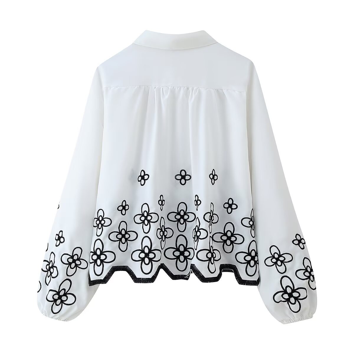 European And American Style French Style Design Sensitive Diligent Style Fashion Hollowed-out Flower Embroidered Shirt