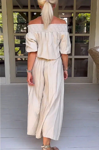 Women's Fashion Solid Color Off-shoulder Wide-leg Jumpsuit