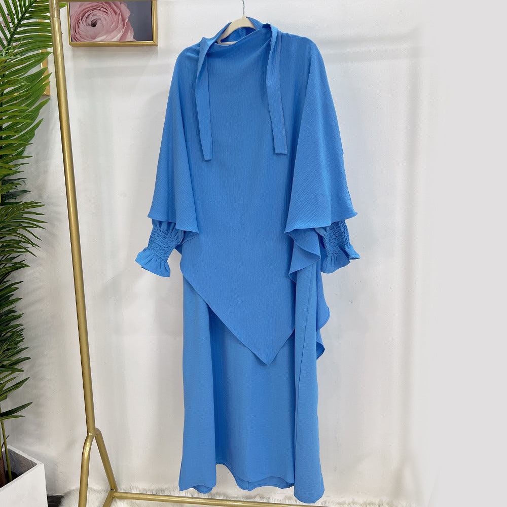 Dubai Turkey Solid Color Dress With Headscarf